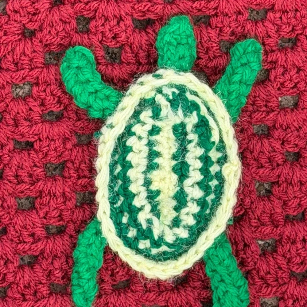 Vintage Handmade Crochet Sea Turtle Chair Back Cover Coastal Grandma Cottage